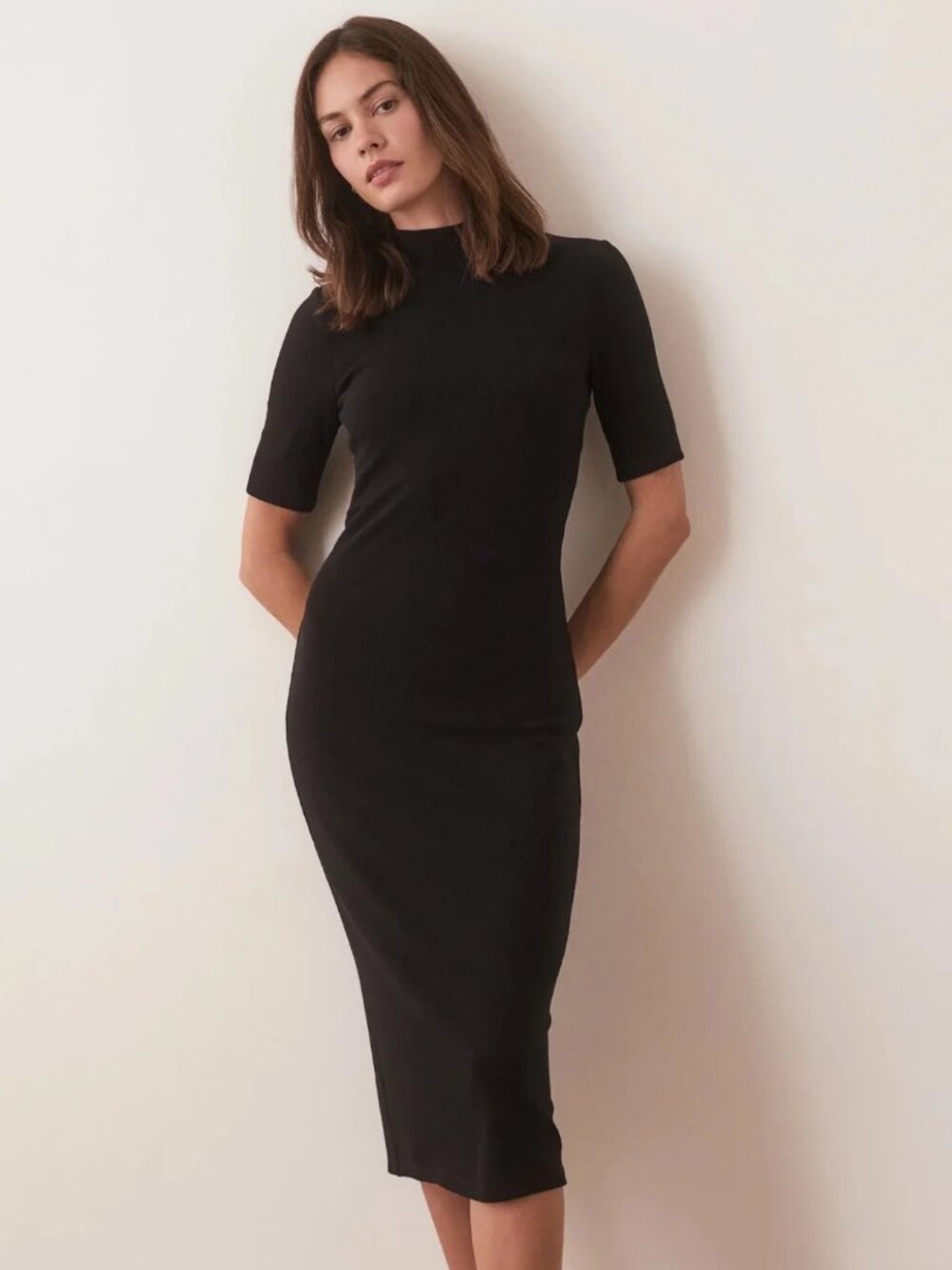 Marine Layer Lexi Rib Mock Neck Midi Dress Large Vintage Indigo Tencel Bodycon